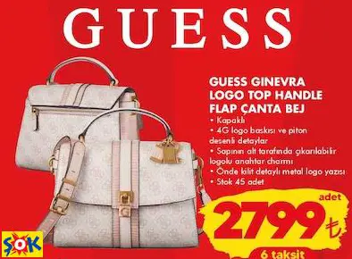 GUESS GINEVRA LOGO TOP HANDLE FLAP ÇANTA BEJ